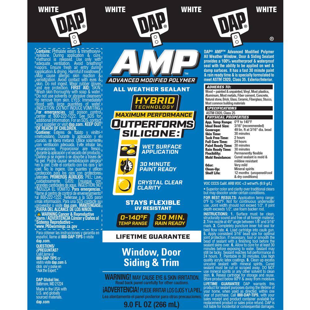 DAP AMP Advanced Modified 9 oz. White Polymer All Weather Window, Door and Siding Sealant (12-Pack) DAP AMP Advanced Modified 9 oz. White Polymer All Weather Window, Door and Siding Sealant (12-Pack) - Image 2