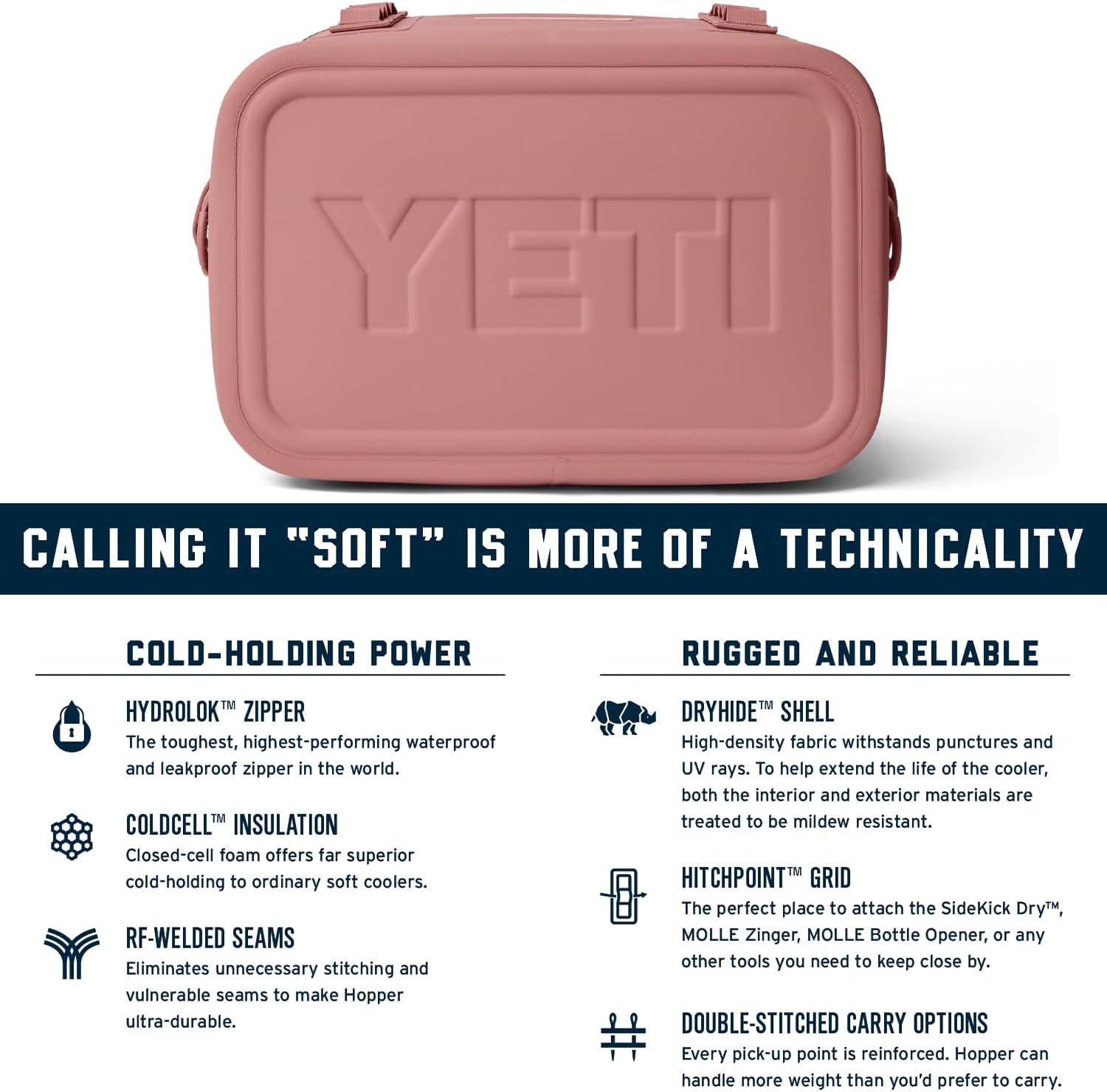 YETI Hopper Flip 18 Portable Soft Cooler, Sandstone Pink YETI Hopper Flip 18 Portable Soft Cooler