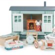Tender Leaf Toys - Secret Meadow Shepherd’s Hut - Portable Furnished Wooden Shepherd’s Hut on Wheels with 11 Pcs Accessories and 3 Mice Dolls - Open-Ended Play and Story Tellings - Age 3+