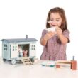 Tender Leaf Toys - Secret Meadow Shepherd’s Hut - Portable Furnished Wooden Shepherd’s Hut on Wheels with 11 Pcs Accessories and 3 Mice Dolls - Open-Ended Play and Story Tellings - Age 3+