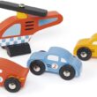 Tender Leaf Toys - Blue Bird Service Station - Classic Wooden Garage and Service Station for Cars and Helicopter with Ramps, Petrol Pumps and Car Wash Center - Imaginary and Roleplay for Children 3+