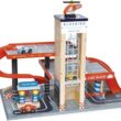 Tender Leaf Toys - Blue Bird Service Station - Classic Wooden Garage and Service Station for Cars and Helicopter with Ramps, Petrol Pumps and Car Wash Center - Imaginary and Roleplay for Children 3+