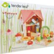 Tender Leaf Toys - Rosewood Cottage - Portable Furnished Wooden 2-Story Dollhouse Set with Handle, 4 Pcs Miniature Toadstool Family with 10 Accessories - Pretend Play Gift for Kids - Age 3+