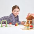 Tender Leaf Toys - Rosewood Cottage - Portable Furnished Wooden 2-Story Dollhouse Set with Handle, 4 Pcs Miniature Toadstool Family with 10 Accessories - Pretend Play Gift for Kids - Age 3+