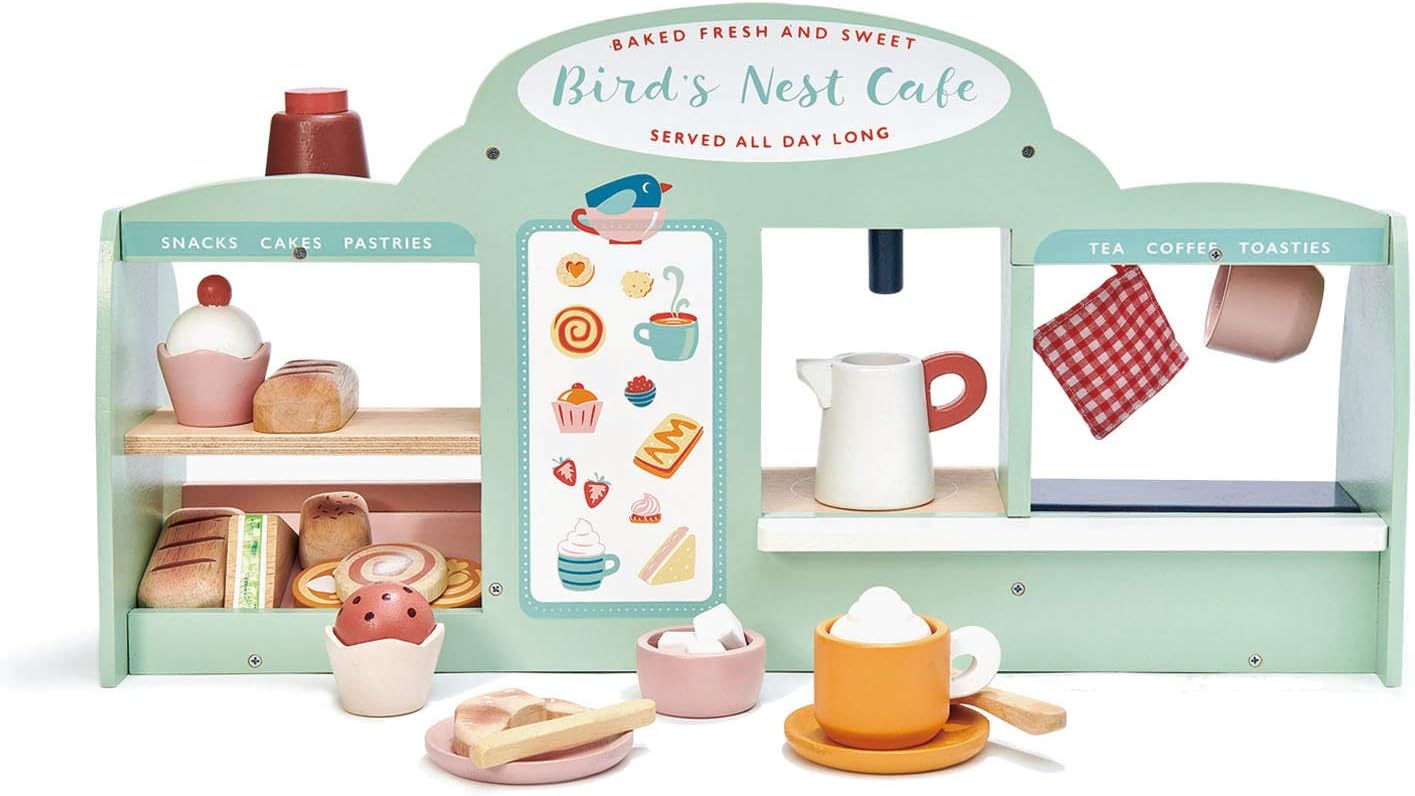 Tender Leaf Toys - Bird's Nest Café - 40 Pcs One-Stop Pretend Play Coffee Shop Tender Leaf Toys - Bird's Nest Café - 40 Pcs One-Stop Pretend Play Coffee Shop for Kids, Bakery and Cafe Set with Accessories - Promote Imaginative and Social Skills Development - Age 3+