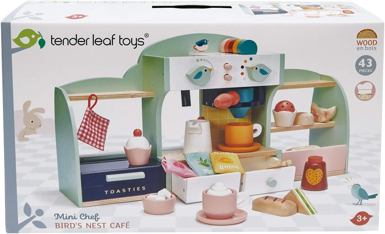 Tender Leaf Toys - Bird's Nest Café - 40 Pcs One-Stop Pretend Play Coffee Shop Tender Leaf Toys - Bird's Nest Café - 40 Pcs One-Stop Pretend Play Coffee Shop for Kids, Bakery and Cafe Set with Accessories - Promote Imaginative and Social Skills Development - Age 3+