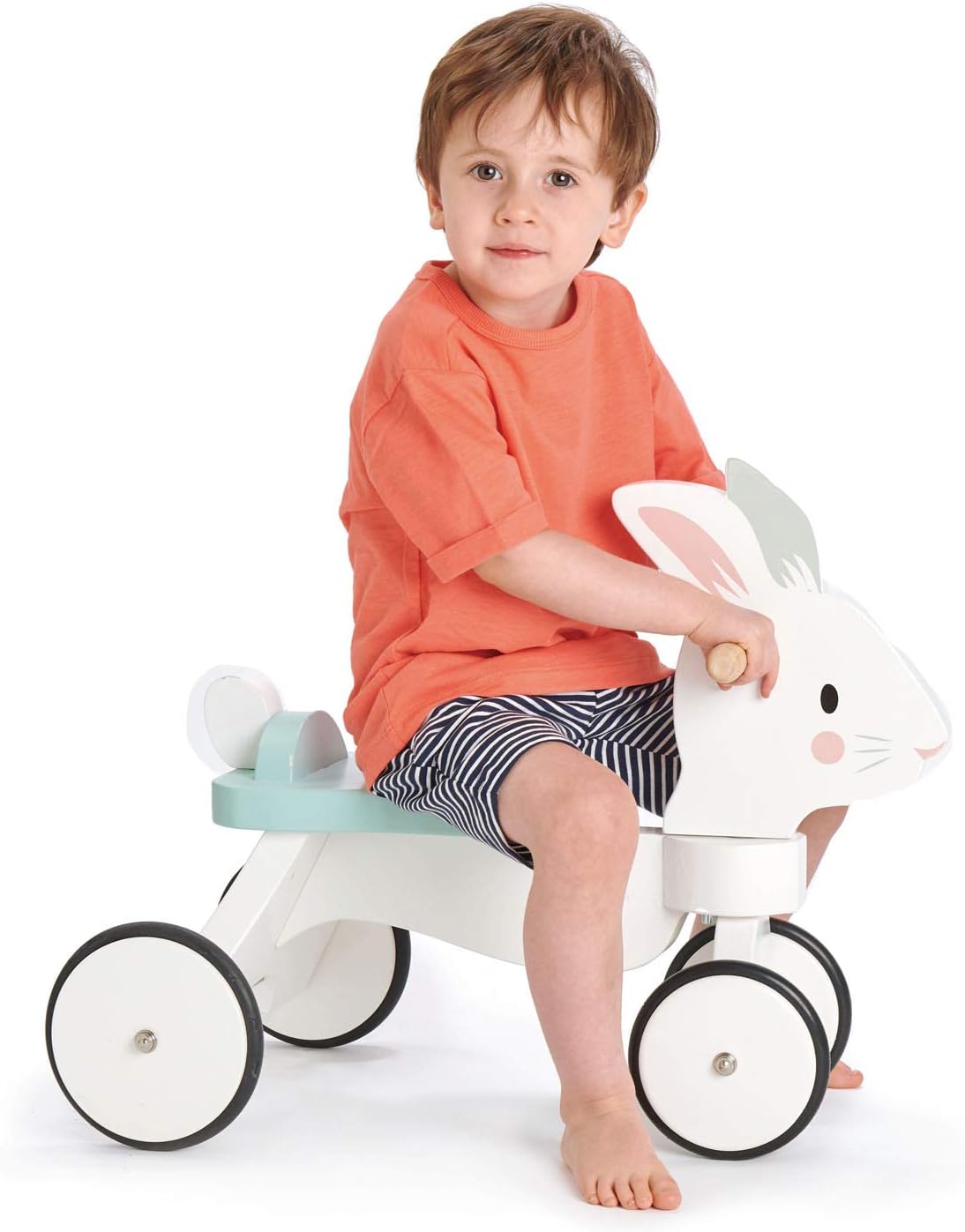 Tender Leaf Toys - Running Rabbit Ride On - Wooden Four Wheeled Push Balance Rabbit Themed Bike Tender Leaf Toys - Running Rabbit Ride On - Wooden Four Wheeled Push Balance Rabbit Themed Bike with Rubber Ring and Handle - Early Walk Development and Muscle Strength Enhancement for Children 18M+