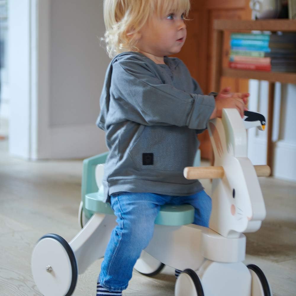 Tender Leaf Toys - Running Rabbit Ride On - Wooden Four Wheeled Push Balance Rabbit Themed Bike Tender Leaf Toys - Running Rabbit Ride On - Wooden Four Wheeled Push Balance Rabbit Themed Bike with Rubber Ring and Handle - Early Walk Development and Muscle Strength Enhancement for Children 18M+