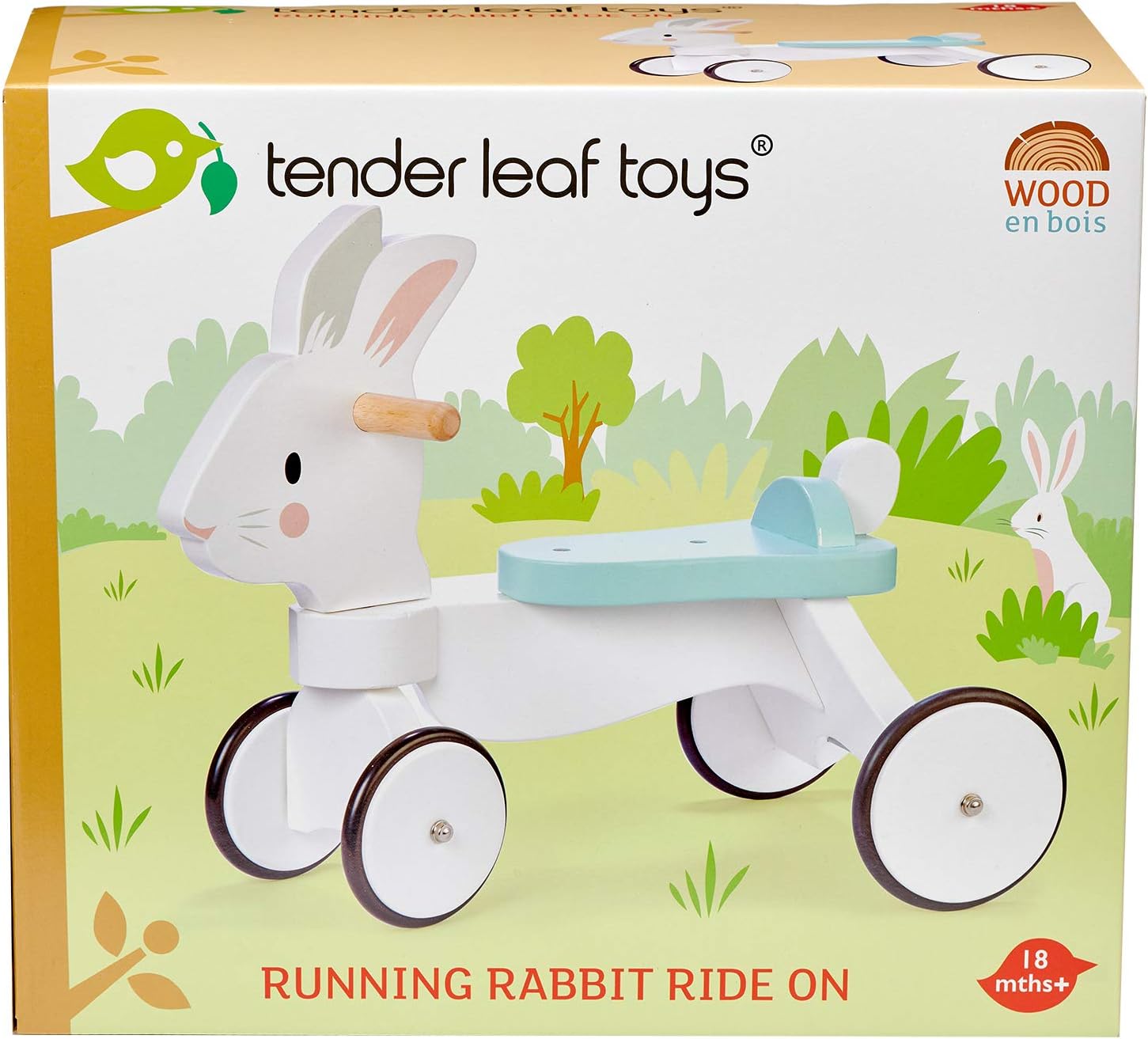 Tender Leaf Toys - Running Rabbit Ride On - Wooden Four Wheeled Push Balance Rabbit Themed Bike Tender Leaf Toys - Running Rabbit Ride On - Wooden Four Wheeled Push Balance Rabbit Themed Bike with Rubber Ring and Handle - Early Walk Development and Muscle Strength Enhancement for Children 18M+