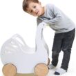 Tender Leaf Toys - Sweet Swan Pram - Wooden Swan Shape Dolls Stroller - Inspired Role-Play Toy for Boys and Girls, Improve Gross Motor Skills and Creativity - Age 18m +