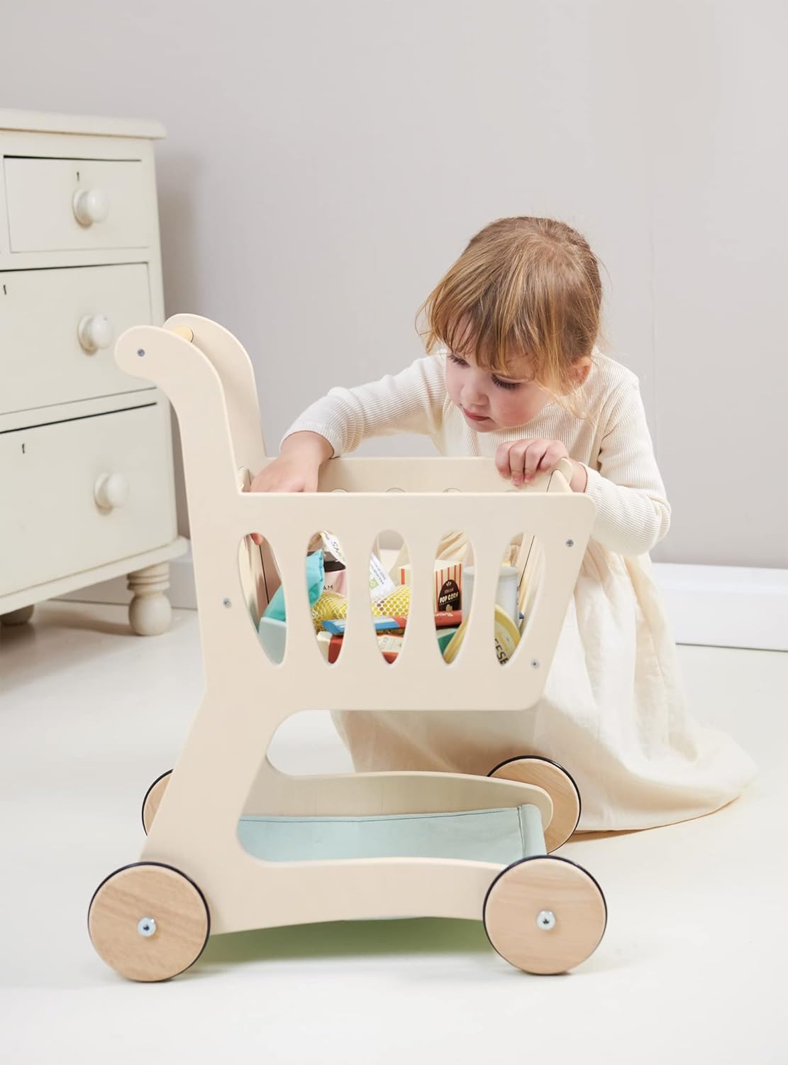 Tender Leaf Toys - Shopping Cart - Wooden Shopping Cart with Extra Storage Tender Leaf Toys - Shopping Cart - Wooden Shopping Cart with Extra Storage - Perfect Role Play Toy, Promotes Creativity and Imagination for Boys and Girls - Age 3+