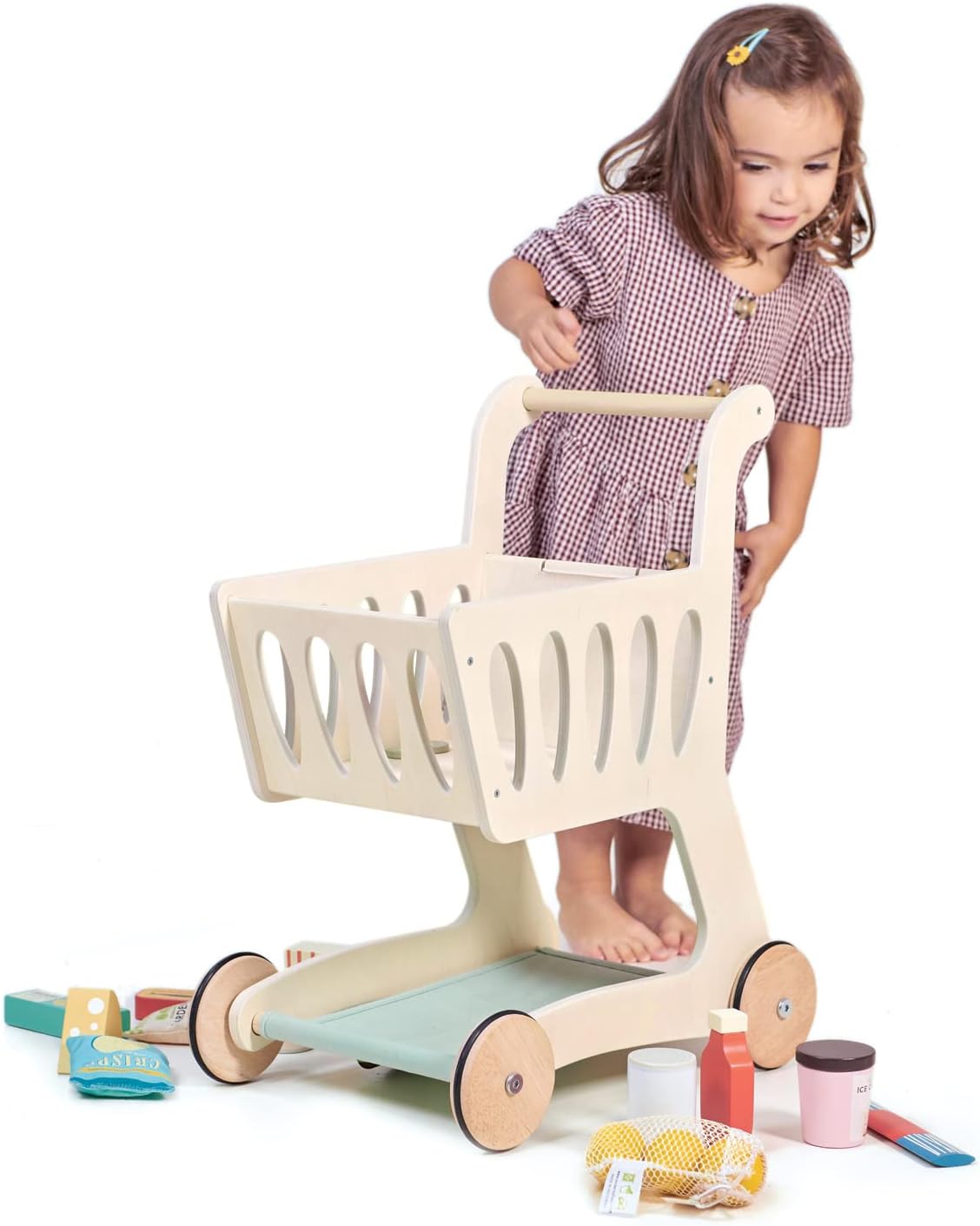 Tender Leaf Toys - Shopping Cart - Wooden Shopping Cart with Extra Storage Tender Leaf Toys - Shopping Cart - Wooden Shopping Cart with Extra Storage - Perfect Role Play Toy, Promotes Creativity and Imagination for Boys and Girls - Age 3+