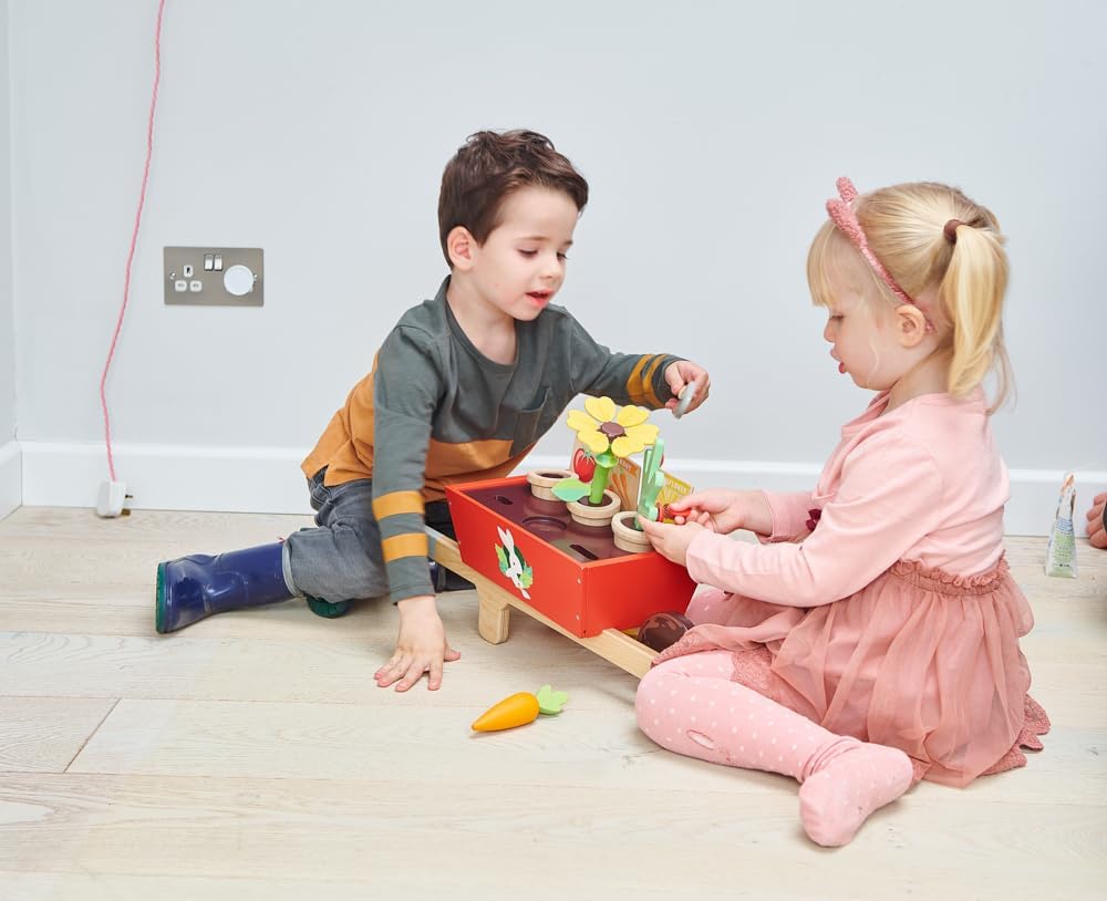 Tender Leaf Toys - Garden Wheelbarrow Set - Deluxe Garden Pretend Play Wooden Toy Set for Gardening Tender Leaf Toys - Garden Wheelbarrow Set - Deluxe Garden Pretend Play Wooden Toy Set for Gardening - Educational, Creative and Imaginative Fun in Garden for Children 3+