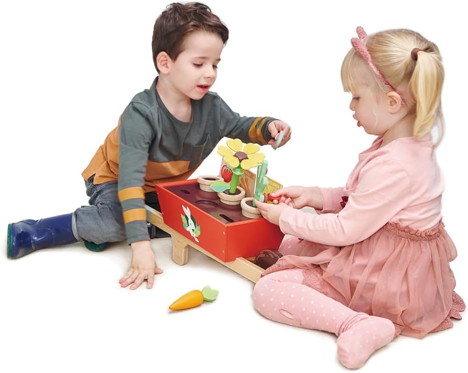 Tender Leaf Toys - Garden Wheelbarrow Set - Deluxe Garden Pretend Play Wooden Toy Set for Gardening Tender Leaf Toys - Garden Wheelbarrow Set - Deluxe Garden Pretend Play Wooden Toy Set for Gardening - Educational, Creative and Imaginative Fun in Garden for Children 3+