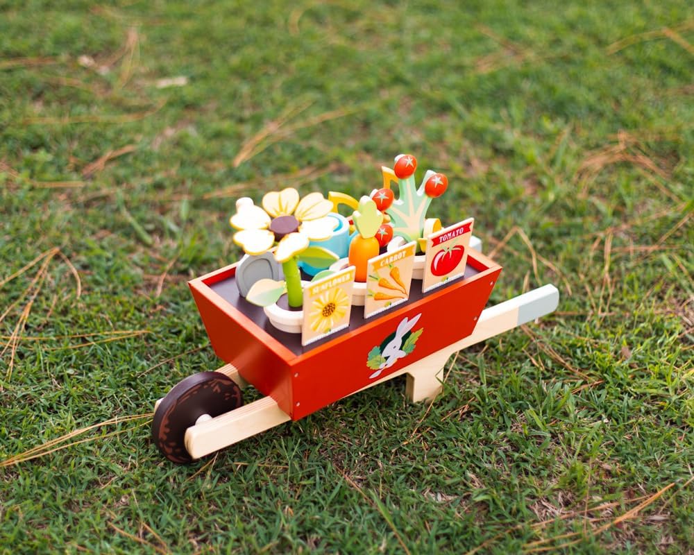 Tender Leaf Toys - Garden Wheelbarrow Set - Deluxe Garden Pretend Play Wooden Toy Set for Gardening Tender Leaf Toys - Garden Wheelbarrow Set - Deluxe Garden Pretend Play Wooden Toy Set for Gardening - Educational, Creative and Imaginative Fun in Garden for Children 3+