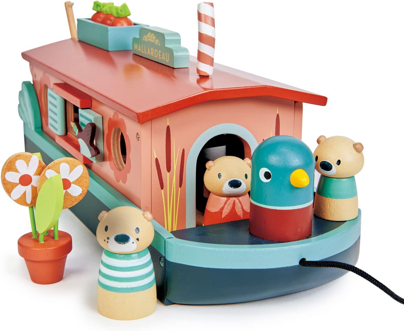 Tender Leaf Toys - Little Otter Canal Boat - 23 Pcs Furnished Wooden Boat Toy Tender Leaf Toys - Little Otter Canal Boat - 23 Pcs Furnished Wooden Boat Toy with Removeable Roof and Animal Figures - Gender-Neutral Open-Ended Play Set for Story Telling - Age 3 +
