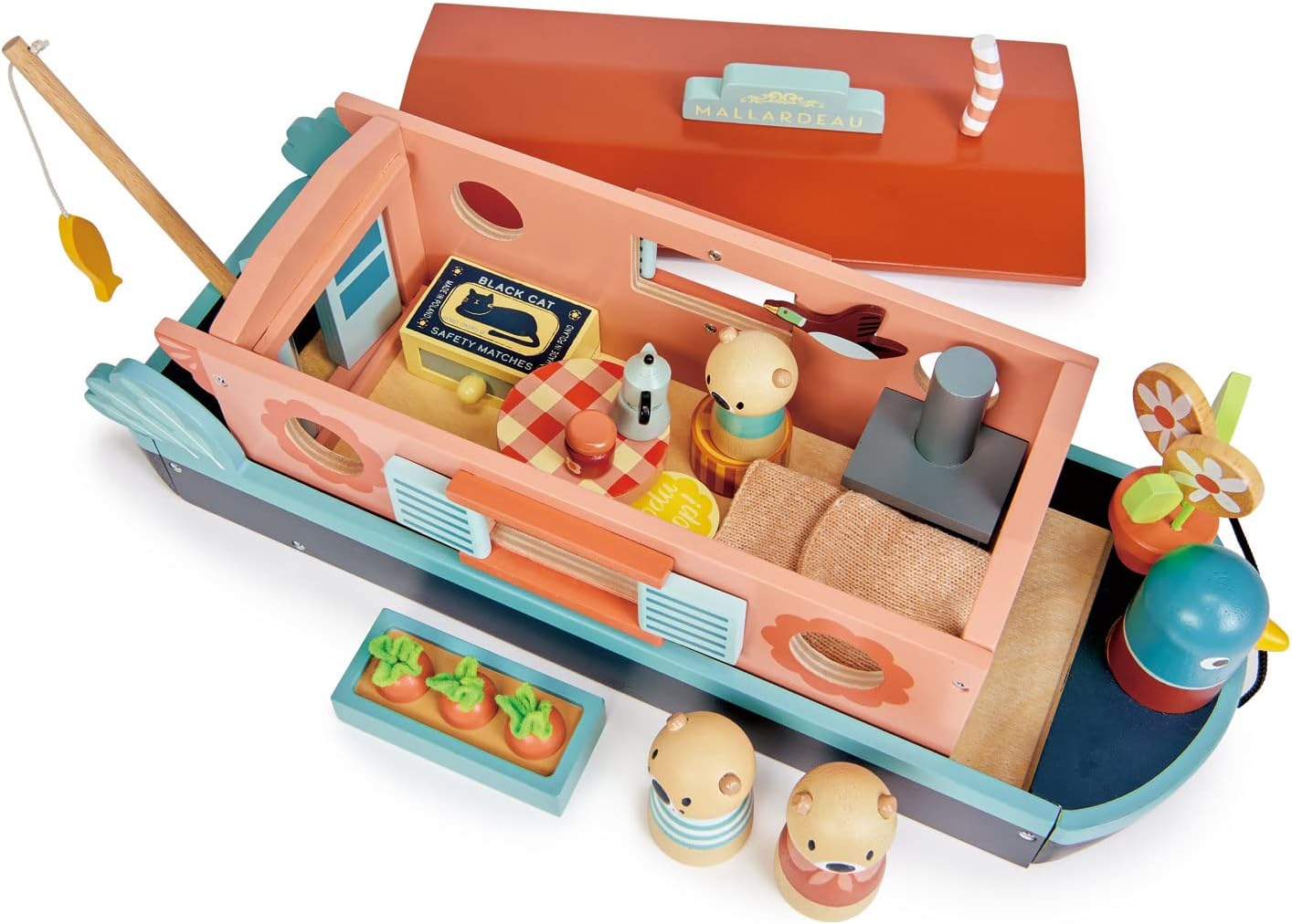 Tender Leaf Toys - Little Otter Canal Boat - 23 Pcs Furnished Wooden Boat Toy Tender Leaf Toys - Little Otter Canal Boat - 23 Pcs Furnished Wooden Boat Toy with Removeable Roof and Animal Figures - Gender-Neutral Open-Ended Play Set for Story Telling - Age 3 +