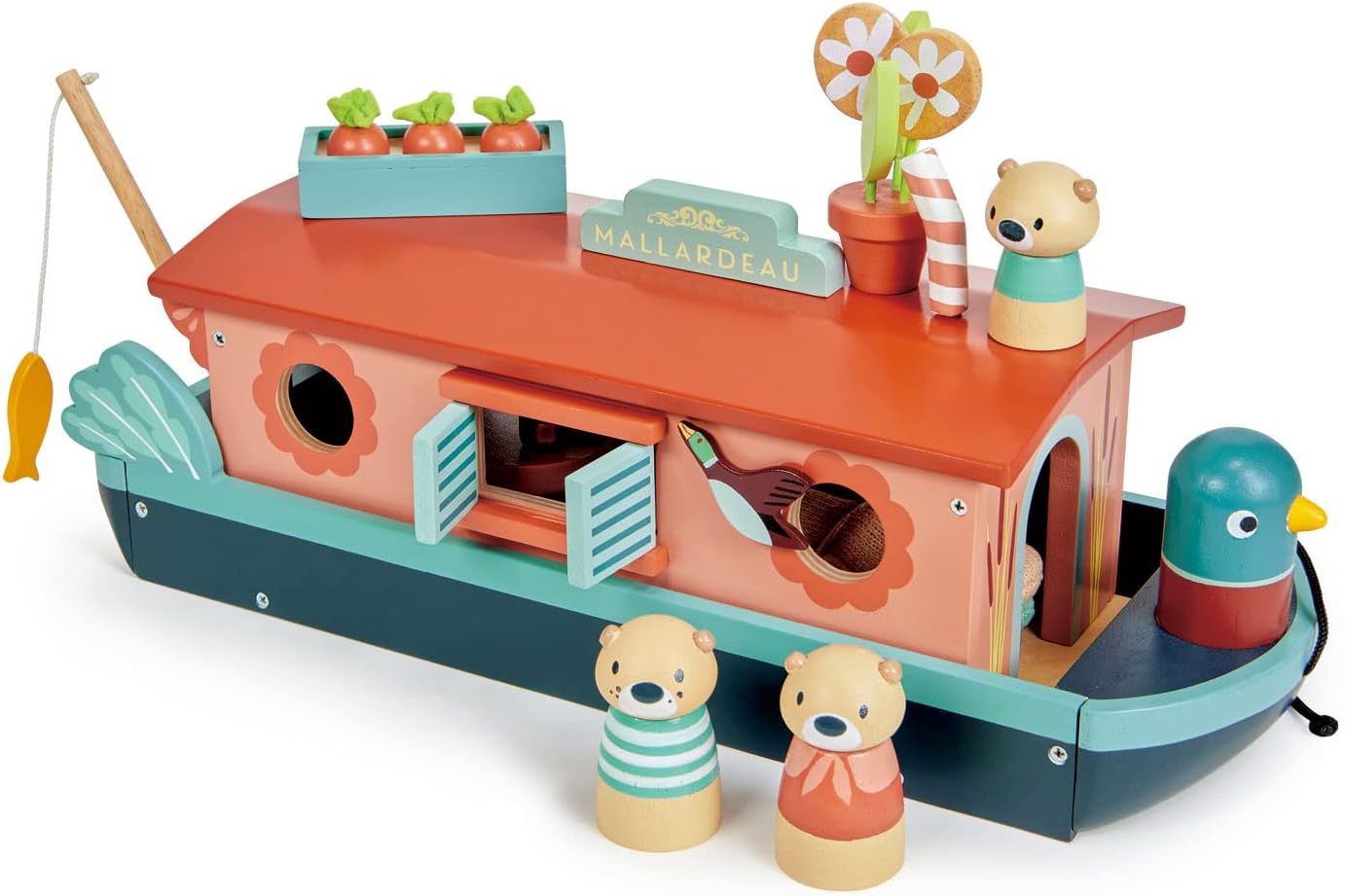 Tender Leaf Toys - Little Otter Canal Boat - 23 Pcs Furnished Wooden Boat Toy Tender Leaf Toys - Little Otter Canal Boat - 23 Pcs Furnished Wooden Boat Toy with Removeable Roof and Animal Figures - Gender-Neutral Open-Ended Play Set for Story Telling - Age 3 +