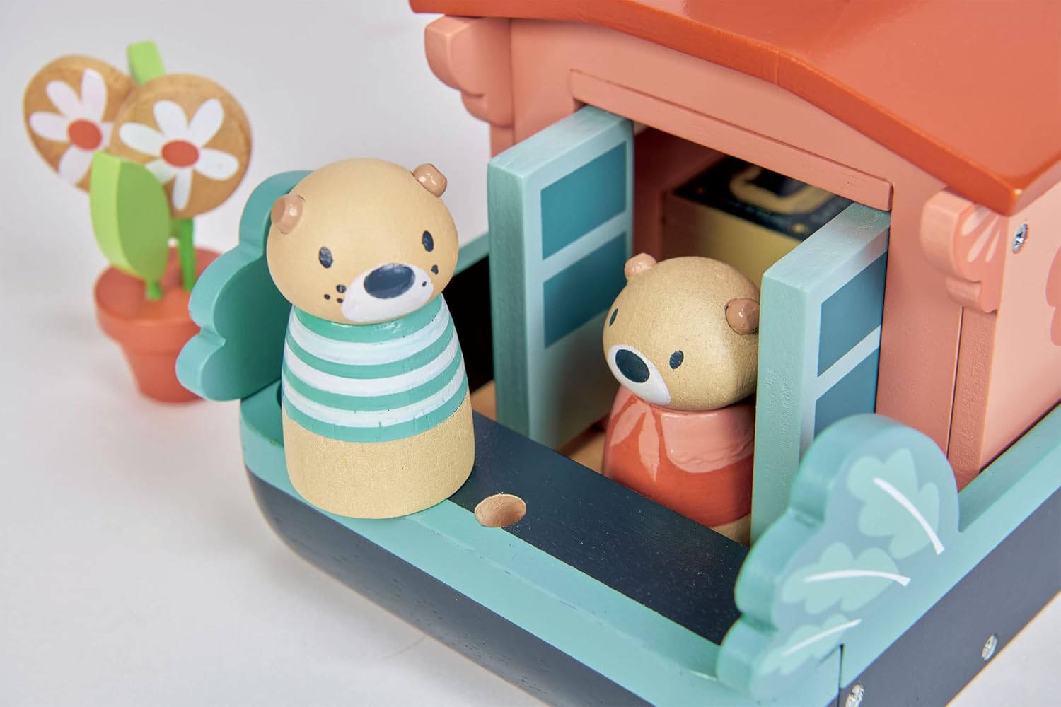 Tender Leaf Toys - Little Otter Canal Boat - 23 Pcs Furnished Wooden Boat Toy Tender Leaf Toys - Little Otter Canal Boat - 23 Pcs Furnished Wooden Boat Toy with Removeable Roof and Animal Figures - Gender-Neutral Open-Ended Play Set for Story Telling - Age 3 +