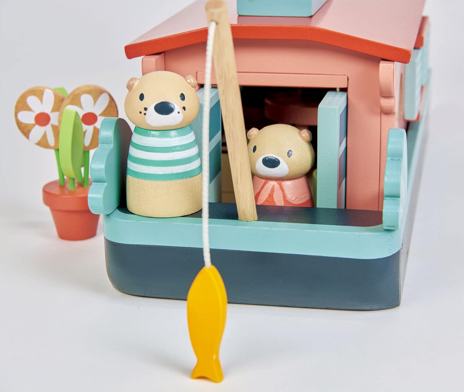 Tender Leaf Toys - Little Otter Canal Boat - 23 Pcs Furnished Wooden Boat Toy Tender Leaf Toys - Little Otter Canal Boat - 23 Pcs Furnished Wooden Boat Toy with Removeable Roof and Animal Figures - Gender-Neutral Open-Ended Play Set for Story Telling - Age 3 +