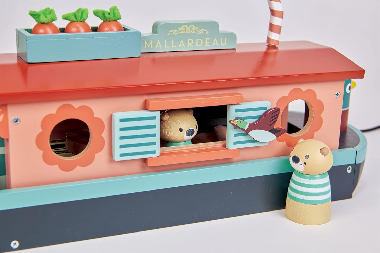Tender Leaf Toys - Little Otter Canal Boat - 23 Pcs Furnished Wooden Boat Toy Tender Leaf Toys - Little Otter Canal Boat - 23 Pcs Furnished Wooden Boat Toy with Removeable Roof and Animal Figures - Gender-Neutral Open-Ended Play Set for Story Telling - Age 3 +