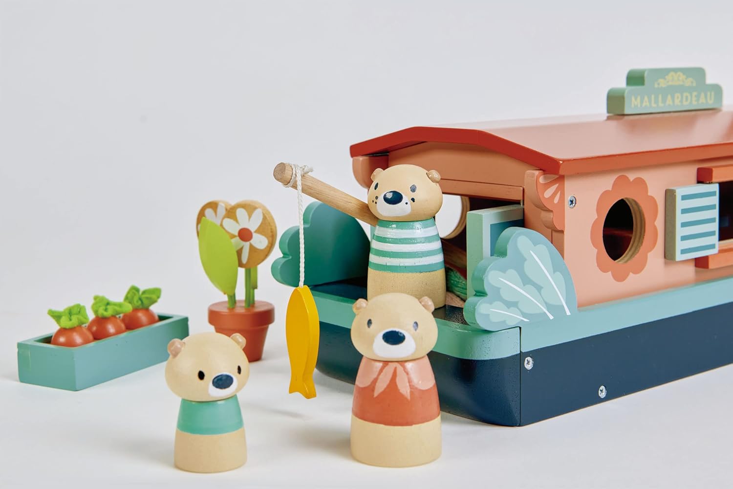 Tender Leaf Toys - Little Otter Canal Boat - 23 Pcs Furnished Wooden Boat Toy Tender Leaf Toys - Little Otter Canal Boat - 23 Pcs Furnished Wooden Boat Toy with Removeable Roof and Animal Figures - Gender-Neutral Open-Ended Play Set for Story Telling - Age 3 +