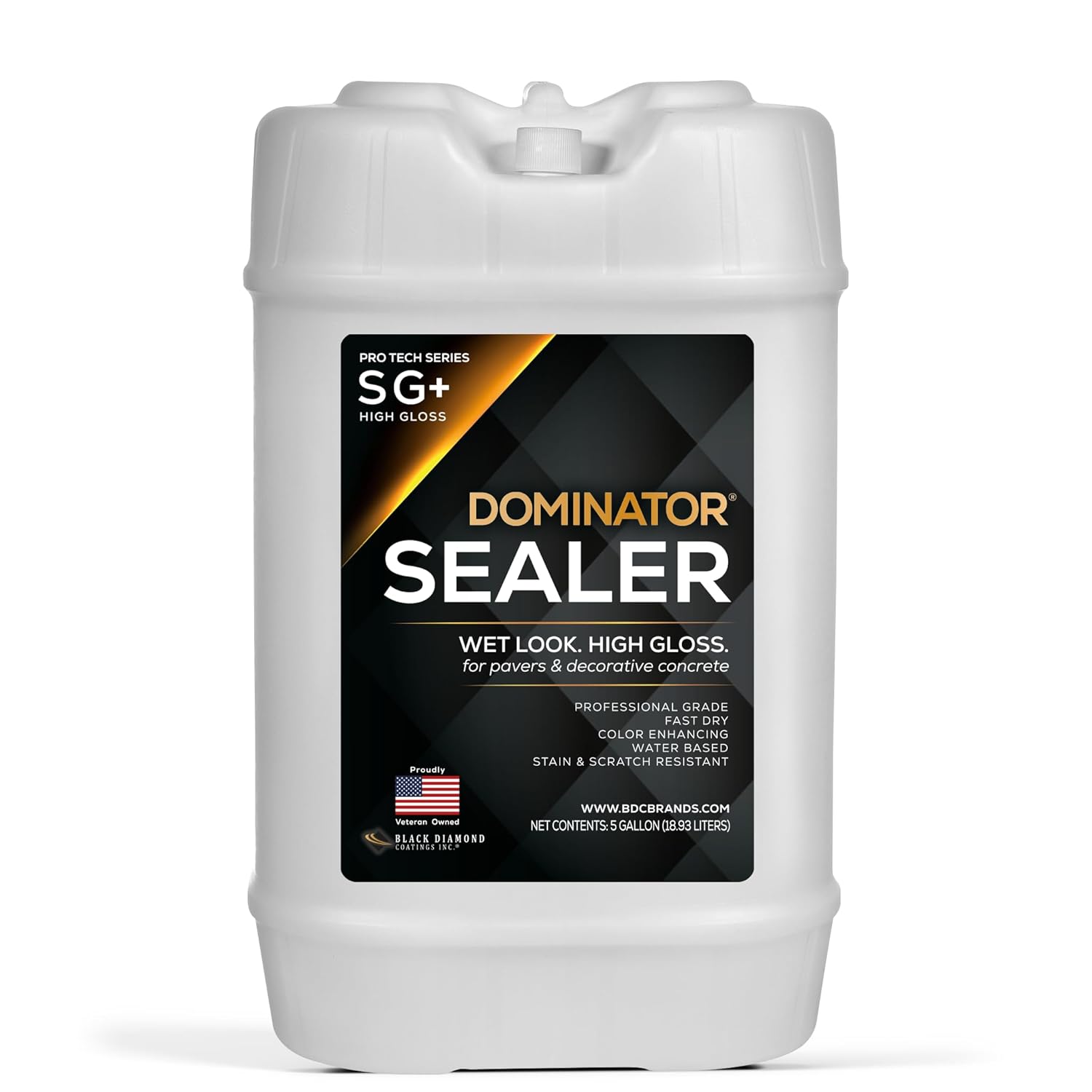 5 Gal. DOMINATOR SG+ Clear Acrylic Sealer 5 Gal. DOMINATOR SG+ Clear Acrylic Sealer | High Gloss Paver Sealer | Wet Look, Color Enhancing | Professional Grade | Concrete Pavers and Decorative Concrete | Fast Dry | Driveway, Patio and Walkways