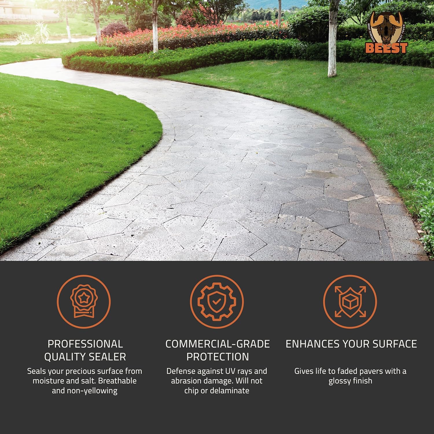 Paver Sealer - 8600 Wet Look (Medium Gloss) - 5 Gallon Covers up to 875-1250 sq ft (2 Coats)| Concrete Sealer Outdoor Paver Sealer - 8600 Wet Look (Medium Gloss) - 5 Gallon Covers up to 875-1250 sq ft (2 Coats)| Concrete Sealer Outdoor - Color Enhancing Acrylic Sealant for Stones, Patios, Pavers, Bricks & Driveways