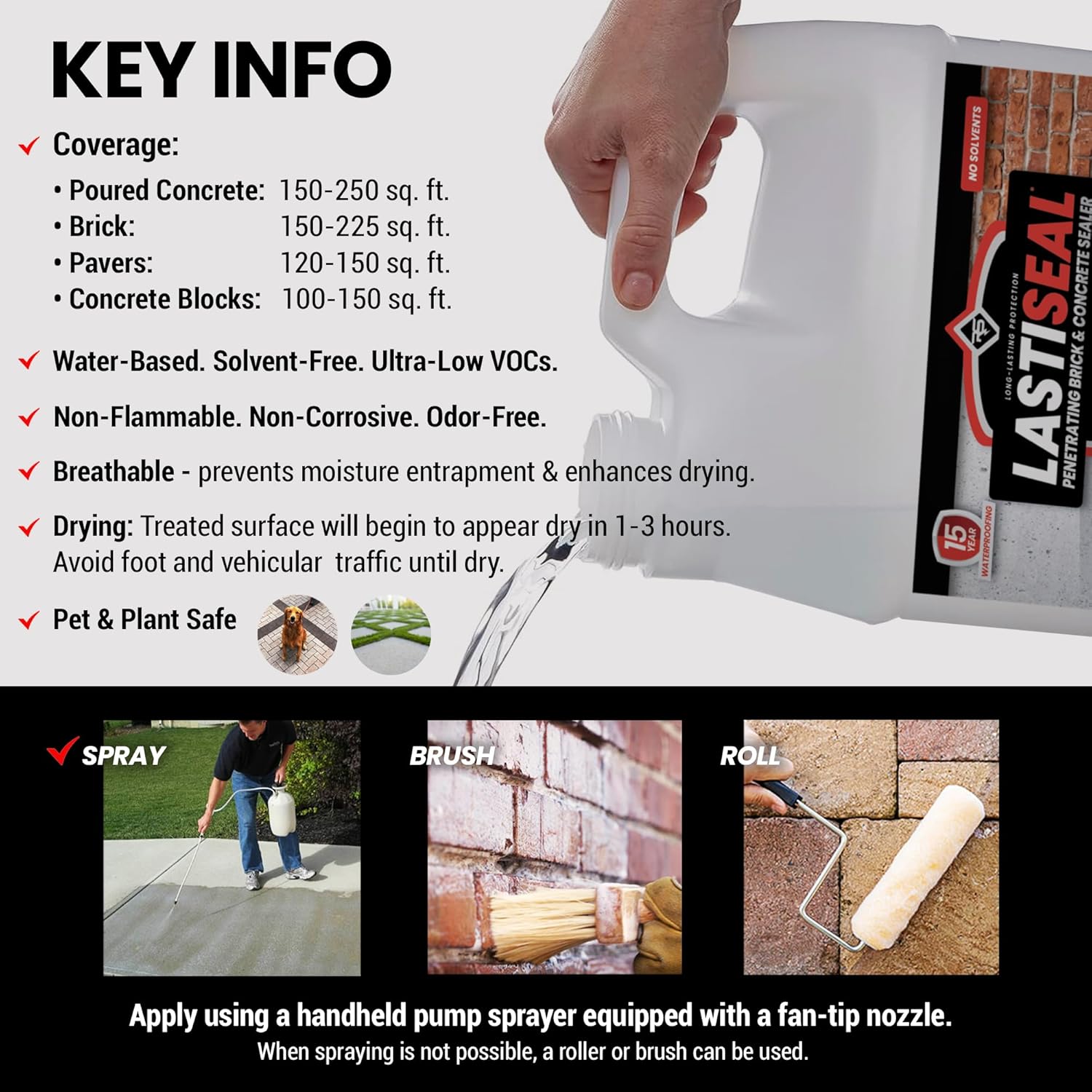 LastiSeal Brick & Concrete Sealer - Waterproofs & Strengthens Brick, Concrete, Pavers, Porous Stone - Flat/Natural - 5 Gals LastiSeal Brick & Concrete Sealer - Waterproofs & Strengthens Brick, Concrete, Pavers, Porous Stone - Flat/Natural - 5 Gals