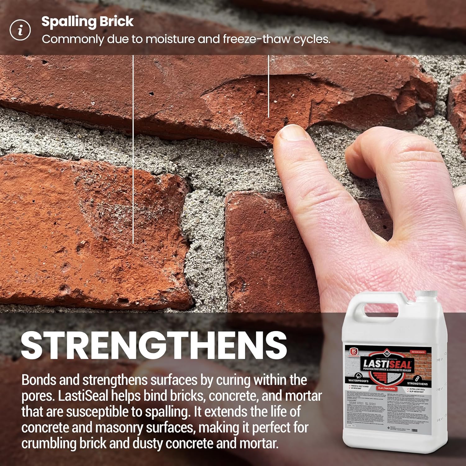 LastiSeal Brick & Concrete Sealer - Waterproofs & Strengthens Brick, Concrete, Pavers, Porous Stone - Flat/Natural - 5 Gals LastiSeal Brick & Concrete Sealer - Waterproofs & Strengthens Brick, Concrete, Pavers, Porous Stone - Flat/Natural - 5 Gals