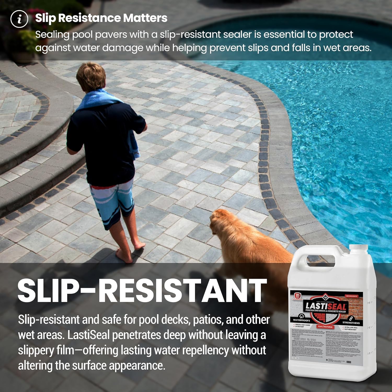 LastiSeal Brick & Concrete Sealer - Waterproofs & Strengthens Brick, Concrete, Pavers, Porous Stone - Flat/Natural - 5 Gals LastiSeal Brick & Concrete Sealer - Waterproofs & Strengthens Brick, Concrete, Pavers, Porous Stone - Flat/Natural - 5 Gals
