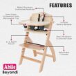 Abiie Beyond Junior Wooden High Chair with Tray - Adjustable and Convertible High Chair for Babies and Toddlers - 6 Months to 250 Lb - Water Resistant - Natural Wood with Beige Cushion