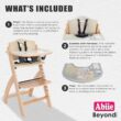 Abiie Beyond Junior Wooden High Chair with Tray - Adjustable and Convertible High Chair for Babies and Toddlers - 6 Months to 250 Lb - Water Resistant - Natural Wood with Beige Cushion