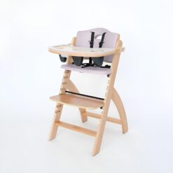 Abiie Beyond Junior Wooden High Chair with Tray - 6 Months to 250 Lb - Water Resistant - Natural Wood with Lilac Cushion