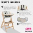 Abiie Beyond Junior Wooden High Chair with Tray - Adjustable and Convertible High Chair for Babies and Toddlers - 6 Months to 250 Lb - Water Resistant - Natural Wood/Dove Grey Cushion