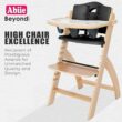 Abiie Beyond Junior Wooden High Chair with Tray - Adjustable and Convertible High Chair for Babies and Toddlers - 6 Months to 250 Lb - Water Resistant - Natural Wood with Black Pearl Cushion