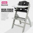Abiie Beyond Junior Wooden High Chair with Tray - Adjustable and Convertible High Chair for Babies and Toddlers - 6 Months to 250 Lb - Water Resistant - Misty Grey Wood with Black Pearl Cushion