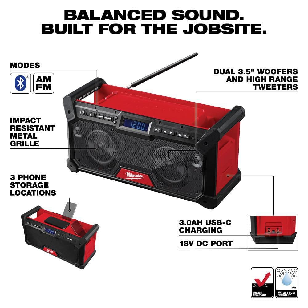 Milwaukee M18 18V Lithium-Ion Cordless Jobsite Radio 2952-20 Milwaukee M18 18V Lithium-Ion Cordless Jobsite Radio 2952-20