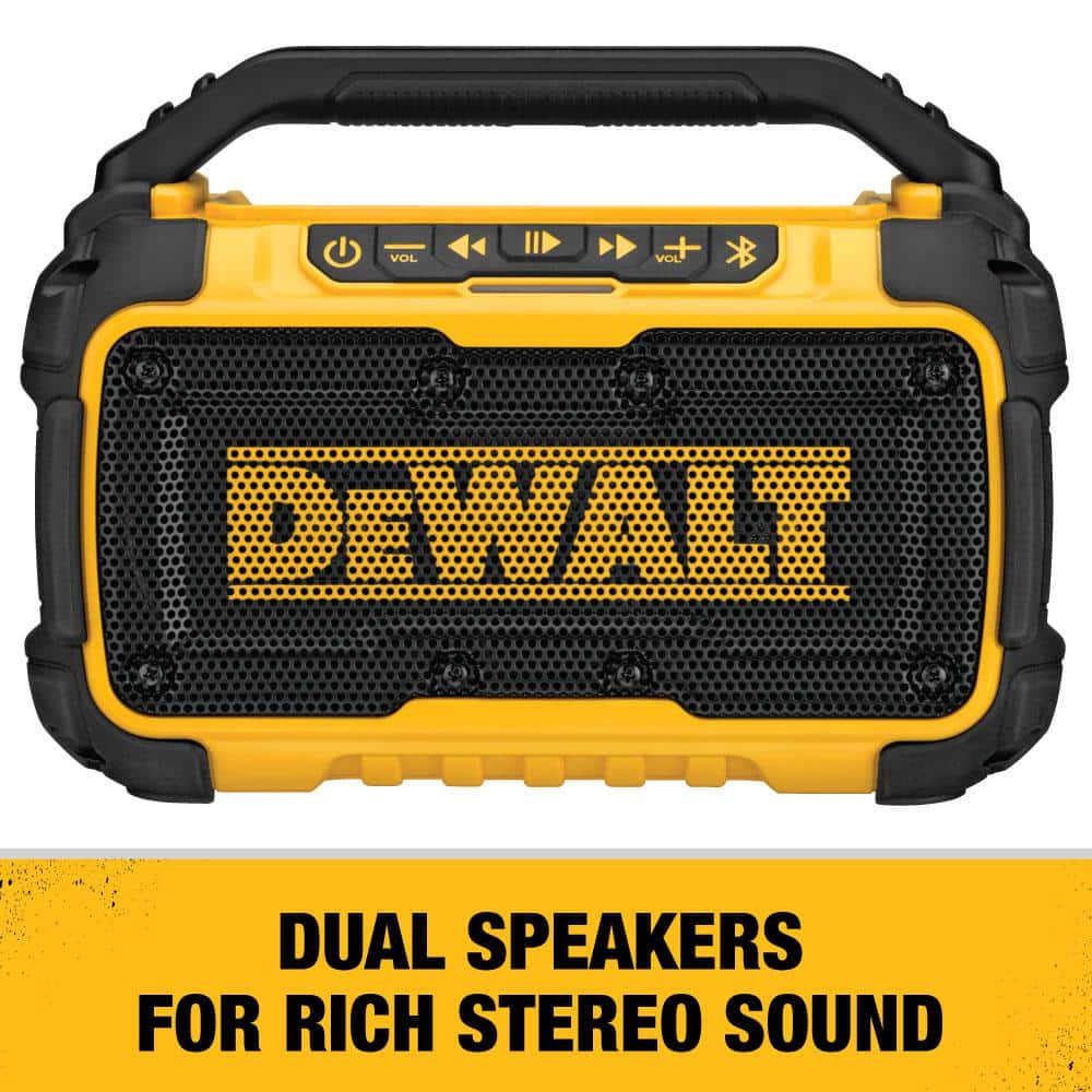 DEWALT 20V MAX Lithium-Ion Cordless Bluetooth Speaker with POWERSTACK 1.7 Ah Battery Pack and Charger DCR010WDCBP034C DEWALT 20V MAX Lithium-Ion Cordless Bluetooth Speaker with POWERSTACK 1.7 Ah Battery Pack and Charger DCR010WDCBP034C