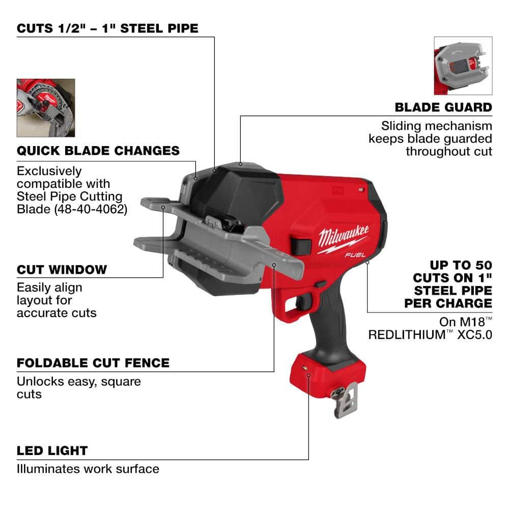 Milwaukee M18 FUEL 18V Lithium-Ion Brushless Cordless 1/2 in.-1 in. Steel Pipe Cutter 3469-20 Milwaukee M18 FUEL 18V Lithium-Ion Brushless Cordless 1/2 in.-1 in. Steel Pipe Cutter 3469-20