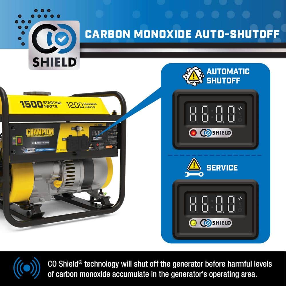 Champion Power Equipment 1500/1200-Watt Recoil Start Gasoline Powered RV Ready Portable Generator with CO Shield 201285