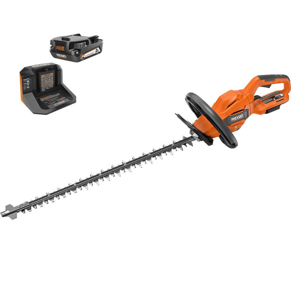 RIDGID 18V Brushless Cordless Battery 22 in. Hedge Trimmer with 2.0 Ah Battery and Charger R01401K