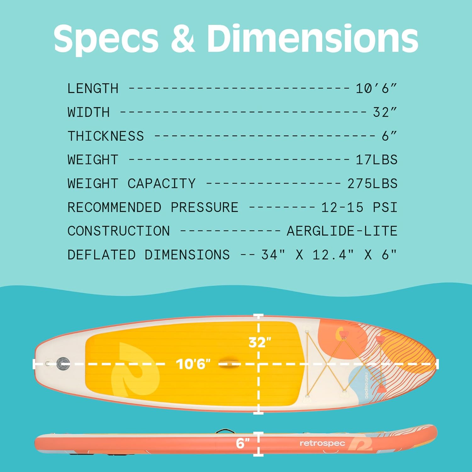 Retrospec Weekender Inflatable Stand Up Paddle Board Includes Paddle, Pump, and Accessories 10’6” Lightweight iSUP, Coral Foam Retrospec Weekender Inflatable Stand Up Paddle Board Includes Paddle, Pump, and Accessories 10’6” Lightweight iSUP, Puncture Resistant Inflatable Paddle Board for Adults
