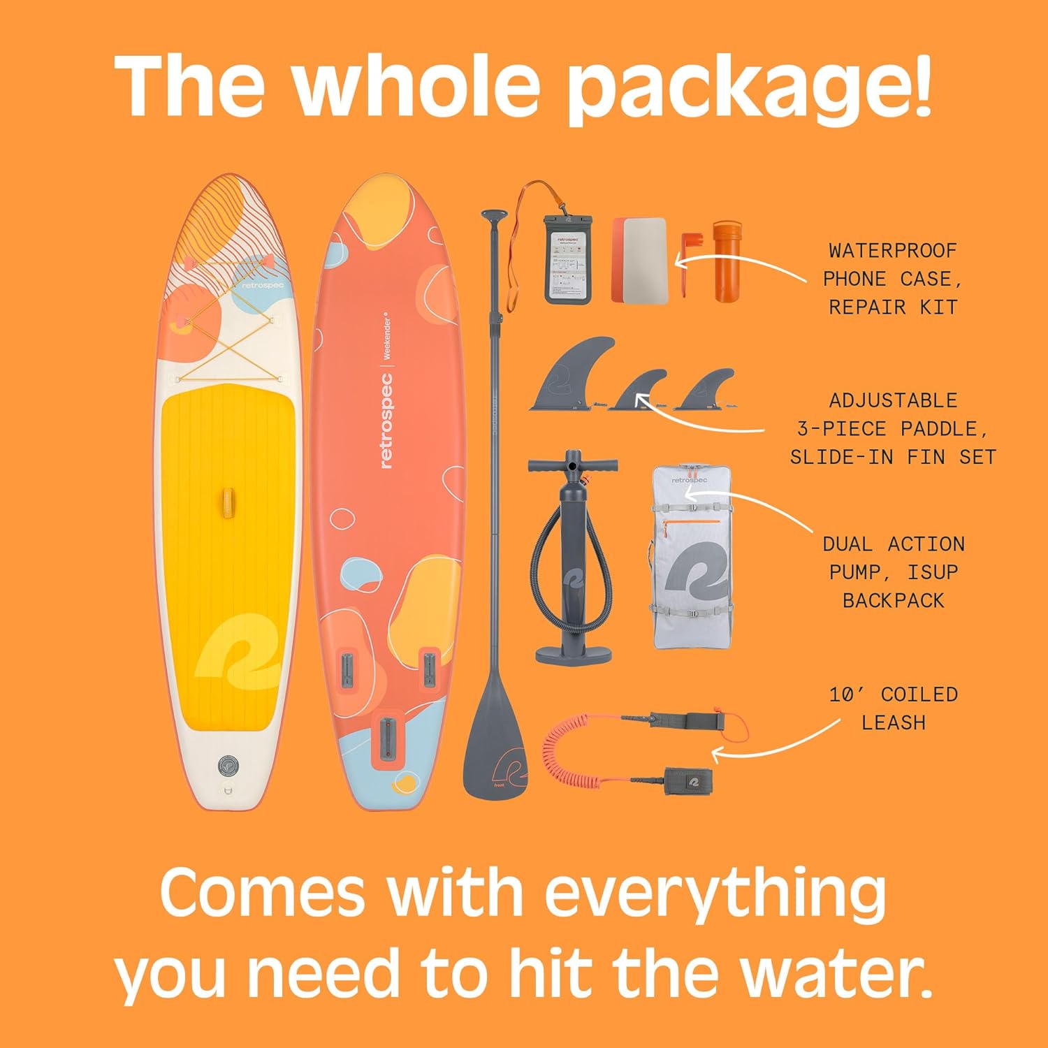 Retrospec Weekender Inflatable Stand Up Paddle Board Includes Paddle, Pump, and Accessories 10’6” Lightweight iSUP, Coral Foam Retrospec Weekender Inflatable Stand Up Paddle Board Includes Paddle, Pump, and Accessories 10’6” Lightweight iSUP, Puncture Resistant Inflatable Paddle Board for Adults