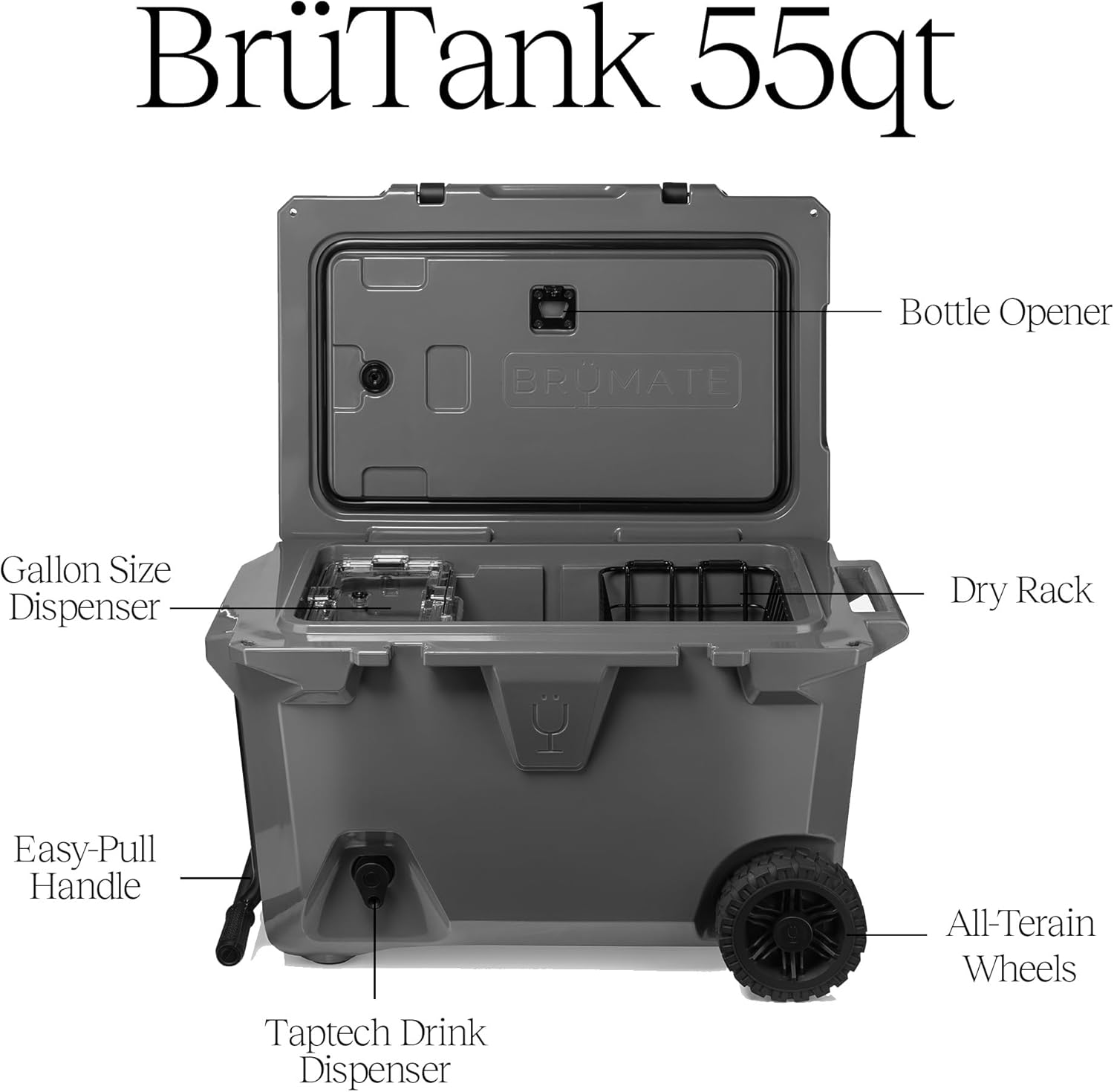 BrüMate BrüTank Wheeled Hard Cooler with Built-in Drink Dispenser Tank and Tap | 55qt. - White BrüMate BrüTank Wheeled Hard Cooler with Built-in Drink Dispenser Tank and Tap | Perfect for Beach, Tailgating, Drinks, Camping, Sports Games, Parties and More