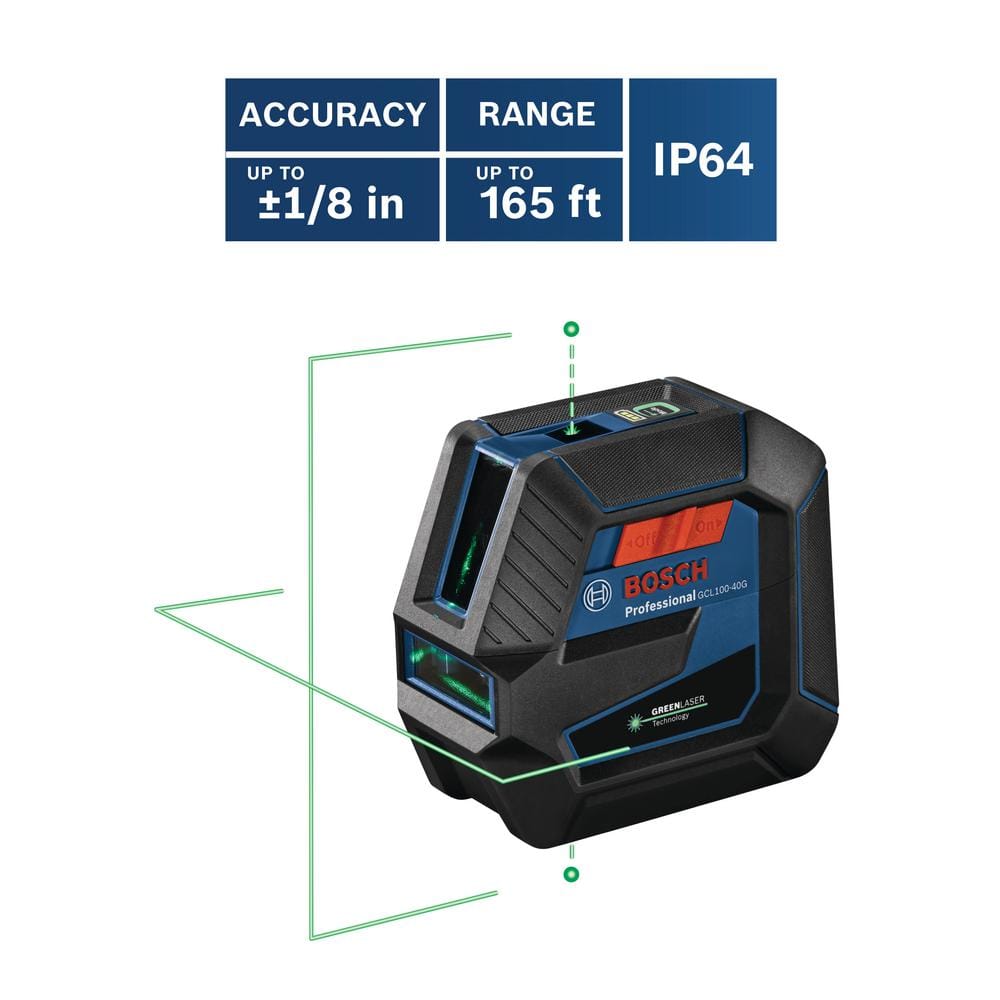 Bosch 165 ft. Green Combination Laser Level Self Leveling with VisiMax Technology, Fine Adjustment Mount & Hard Carrying Case GCL100-40G Bosch 165 ft. Green Combination Laser Level Self Leveling with VisiMax Technology, Fine Adjustment Mount & Hard Carrying Case GCL100-40G
