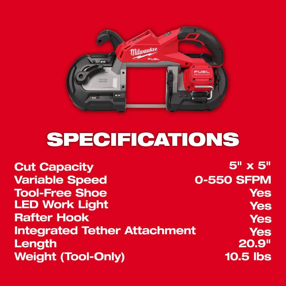 Milwaukee M18 FUEL 18V Lith-Ion Brushless Cordless Deep Cut Band Saw w/ (1) 5.0 Ah Battery 2929-20-48-11-1850
