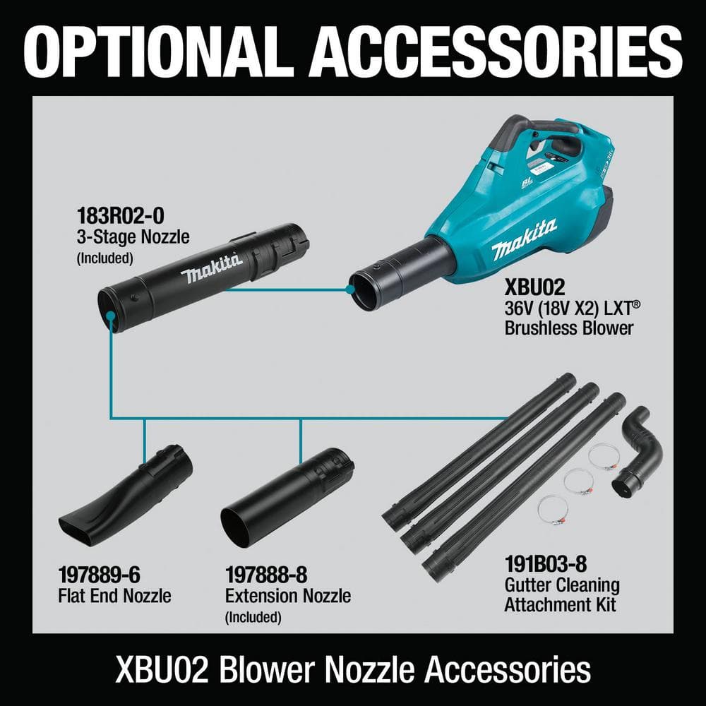 Makita 120 MPH 473 CFM 18V x2 (36V) LXT Lithium-Ion Brushless Cordless Leaf Blower Kit with 4 5.0 Ah Batteries XBU02PT1