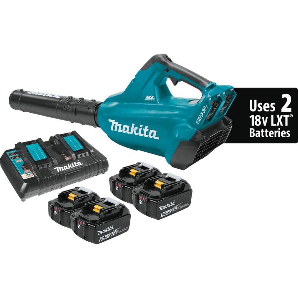 Makita 120 MPH 473 CFM 18V x2 (36V) LXT Lithium-Ion Brushless Cordless Leaf Blower Kit with 4 5.0 Ah Batteries XBU02PT1