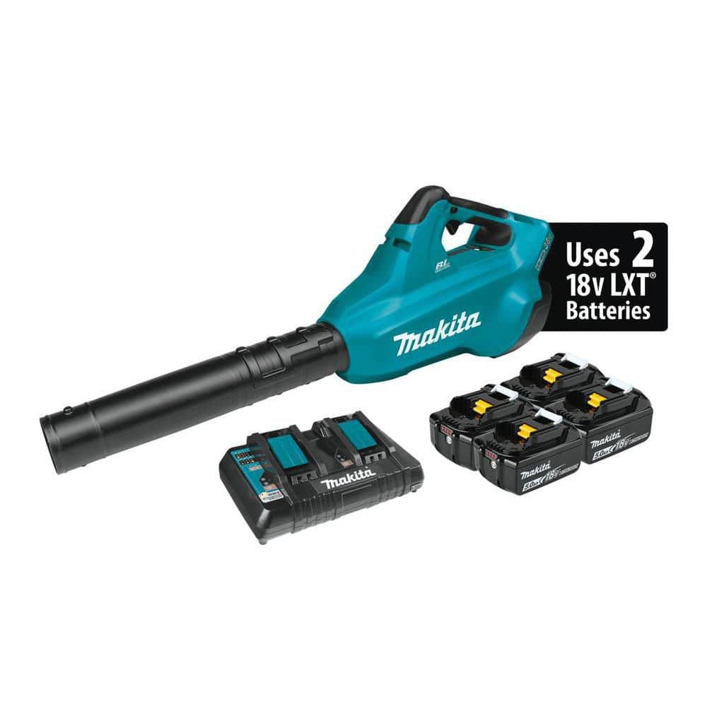Makita 120 MPH 473 CFM 18V x2 (36V) LXT Lithium-Ion Brushless Cordless Leaf Blower Kit with 4 5.0 Ah Batteries XBU02PT1